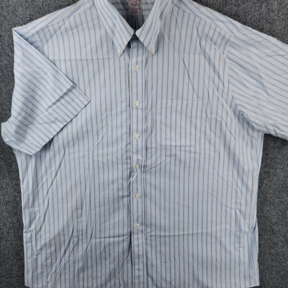 Brooks Brothers 17.5 Blue Striped Short Sleeve Button Up Shirt Traditional Fit - Picture 2 of 13